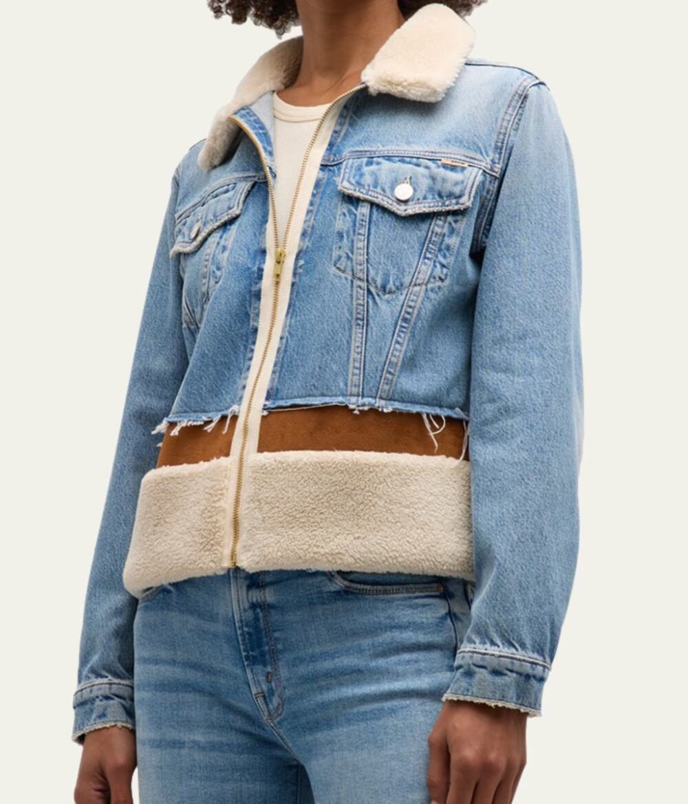 Mother Cut and Paste Denim Patchwork Faux Sherling Jacket Aint My First Rodeo S